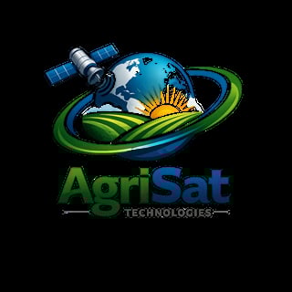 AgriSat Technologies logo featuring a satellite orbiting Earth with green curved lines and a sunrise symbol