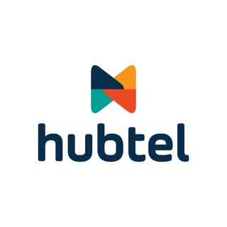 Hubtel logo featuring a colorful geometric play button icon above dark blue text